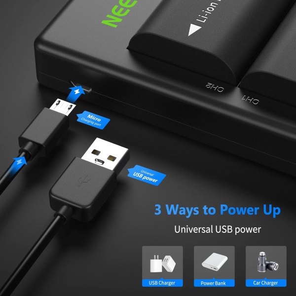 NEEWER LP-E6 / LP-E6N Replacement Battery Charging Set for Canon – 2x 2000mAh Rechargeable Batteries + Dual USB Charger Battery & Grip