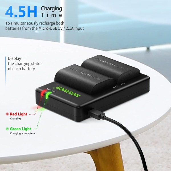 NEEWER LP-E6 / LP-E6N Replacement Battery Charging Set for Canon – 2x 2000mAh Rechargeable Batteries + Dual USB Charger Battery & Grip