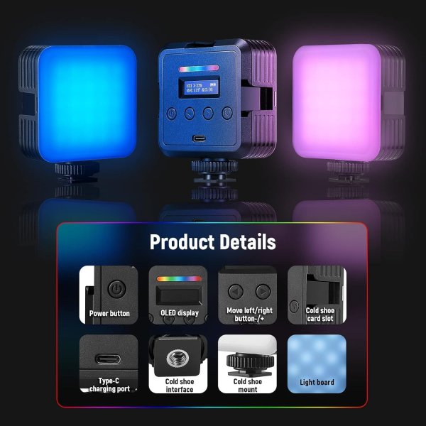 NEEWER Magnetic RGB Video Light RGB61 – 360° Full Color LED Camera Light with 3 Cold Shoe Mounts, CRI 97+, 20 Scene Modes, 2500K–8500K, 2000mAh Rechar Lighting