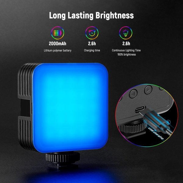 NEEWER Magnetic RGB Video Light RGB61 – 360° Full Color LED Camera Light with 3 Cold Shoe Mounts, CRI 97+, 20 Scene Modes, 2500K–8500K, 2000mAh Rechar Lighting
