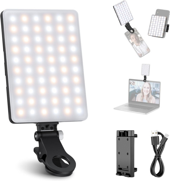 NEEWER NL-60AI Basic Selfie Light – 60 LED Rechargeable Clip-On Light with Front & Back Phone Clip, 3 Light Modes, CRI 95+, Portable for Phone, Tablet Lighting & Studio