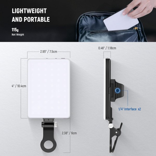 NEEWER NL-60AI Basic Selfie Light – 60 LED Rechargeable Clip-On Light with Front & Back Phone Clip, 3 Light Modes, CRI 95+, Portable for Phone, Tablet Lighting