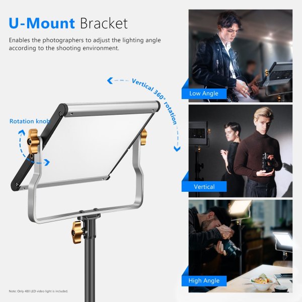 NEEWER NL480 Bi-Color LED Panel Light – 3200K-5600K Dimmable LED Video Light with U Bracket, Barndoors & AC Adapter for Studio Photography & Video Rec Lighting