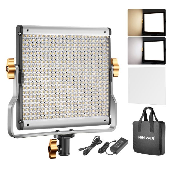 NEEWER NL480 Bi-Color LED Panel Light – 3200K-5600K Dimmable LED Video Light with U Bracket, Barndoors & AC Adapter for Studio Photography & Video Rec Lighting