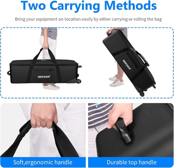 NEEWER Photo Studio Rolling Bag – 40.1”×11.8”×11.8” (102×30×30cm) Trolley Carrying Case with Padded Compartment for Light Stands, Tripods, Strobes, Um Camera Bags