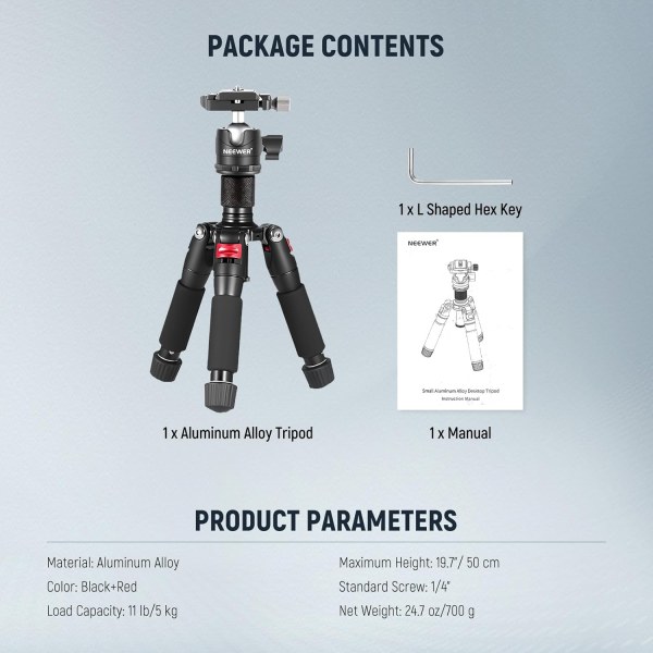 NEEWER Portable Desktop Mini Tripod – Aluminum Alloy 20”/50cm with 360° Ball Head & 1/4” Quick Shoe Plate – Supports DSLR, Mirrorless & Camcorders up  Tripods