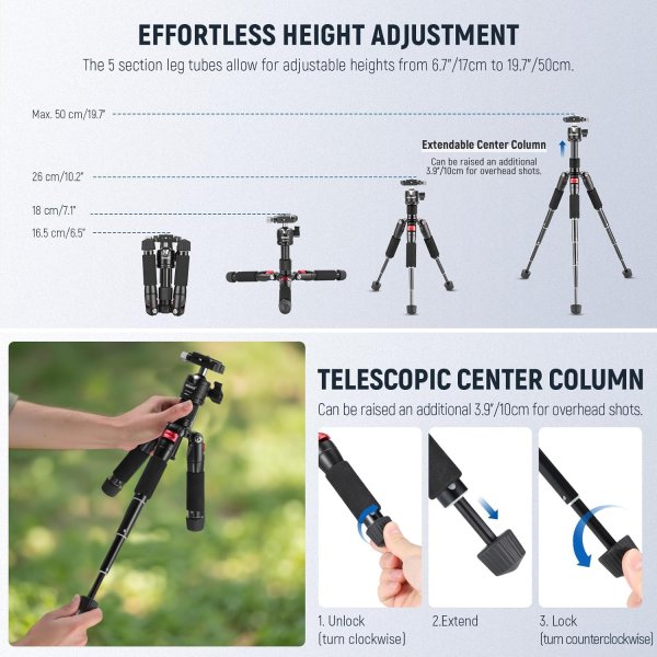 NEEWER Portable Desktop Mini Tripod – Aluminum Alloy 20”/50cm with 360° Ball Head & 1/4” Quick Shoe Plate – Supports DSLR, Mirrorless & Camcorders up  Tripods