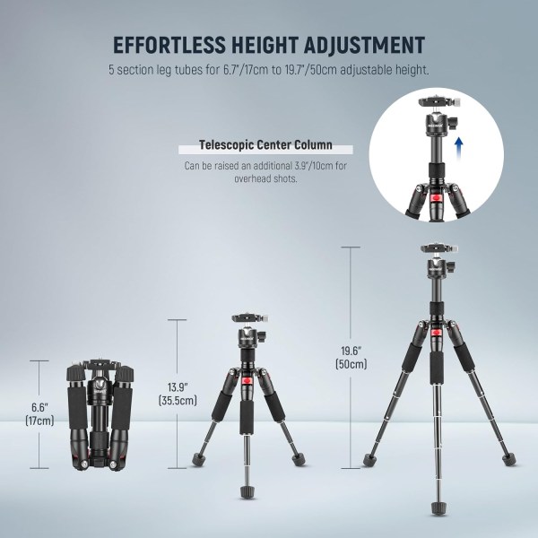 NEEWER Portable Desktop Mini Tripod – Aluminum Alloy 20”/50cm with 360° Ball Head & 1/4” Quick Shoe Plate – Supports DSLR, Mirrorless & Camcorders up  Tripods