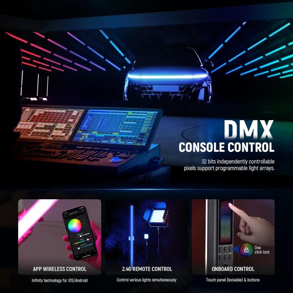 NEEWER TL120C RGB Tube Light – 42W Full Color RGBWW LED Video Light Wand with App/2.4G/DMX Control, 7 Pixel Effects, 18 Scenes, 2500K-10000K, CRI97+,  Lighting