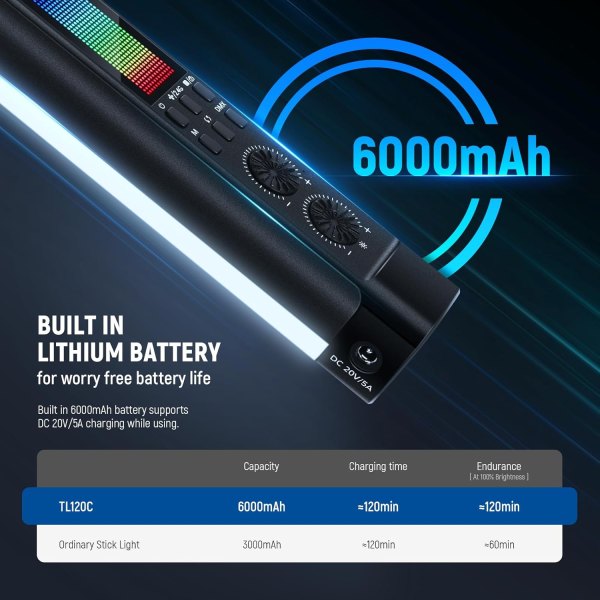 NEEWER TL120C RGB Tube Light – 42W Full Color RGBWW LED Video Light Wand with App/2.4G/DMX Control, 7 Pixel Effects, 18 Scenes, 2500K-10000K, CRI97+,  Lighting