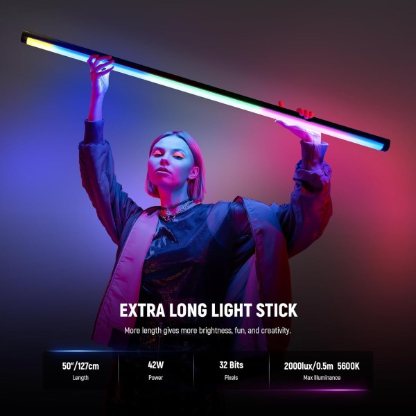 NEEWER TL120C RGB Tube Light – 42W Full Color RGBWW LED Video Light Wand with App/2.4G/DMX Control, 7 Pixel Effects, 18 Scenes, 2500K-10000K, CRI97+,  Lighting