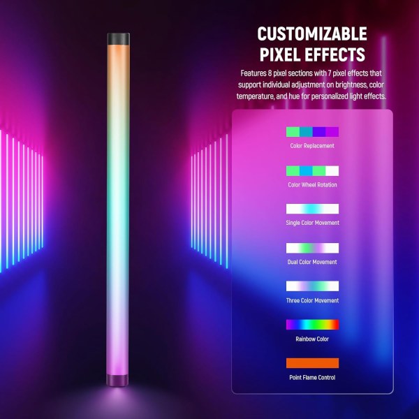 Neewer TL60 LED RGB Tube Light – Portable APP-Controlled Rechargeable Photography & Video Lighting Lighting