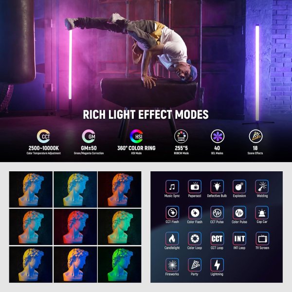 Neewer TL90C RGB Stick Light – Portable APP-Controlled Rechargeable LED Tube for Photography & Video Lighting