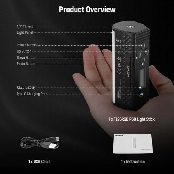 Neewer TL96 RGB Handheld LED Tube Light – Portable Rechargeable Photography & Video Lighting Lighting