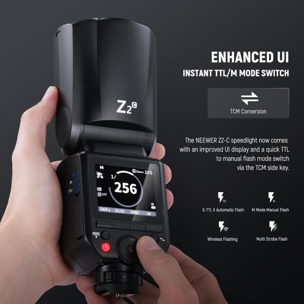 NEEWER Z2 C 2 4G TTL Round Head Flash Speedlite for Canon     76Ws 1 8000s HSS with Dual Modeling Lamps Flashes Trigger & Remote