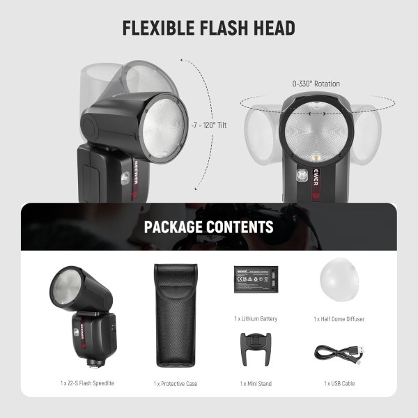 Neewer Z2-S TTL Round Head Flash Speedlite with 3000mAh Lithium Battery – Powerful & Fast Recycle Time Flashes Trigger & Remote