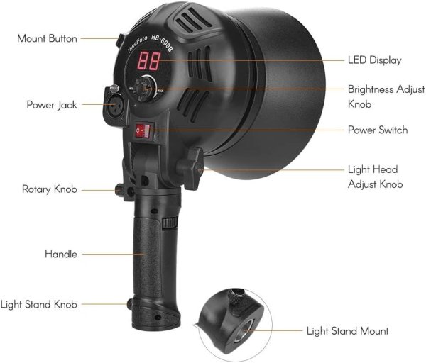 NiceFoto HB 600B Handheld LED Video Light     5500K Adjustable Brightness with APP Control Lighting