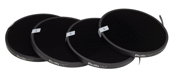 Phottix Pro 7 Inch Honeycomb Grid Set   30    40    50    60   Angles for Precise Lighting Camera Accessories
