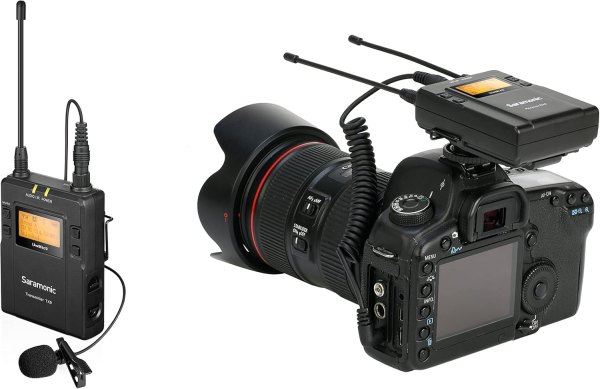 Saramonic UWMIC9 RX9+TX9 UHF Wireless Lavalier Microphone System with Portable Dual Channel Camera Mountable Receiver Black, 1 Bodypack TX + 1 RX Professional Audios