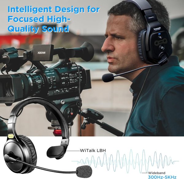Saramonic WiTalk WT6S Full Duplex Wireless Intercom System for 6 Person Communication, 1 Wired Lightweight Backband Headset & 5 Remote Single Ear Head Professional Audios