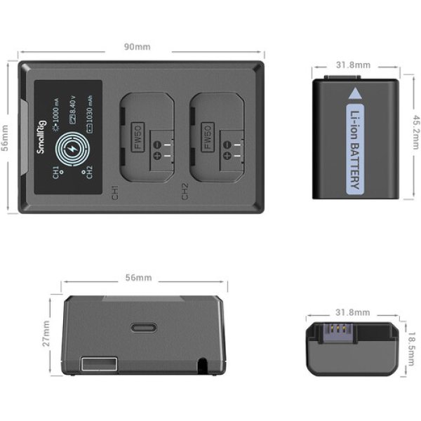 SmallRig NP FW50 2 Battery Kit with Dual Charger Battery & Grip